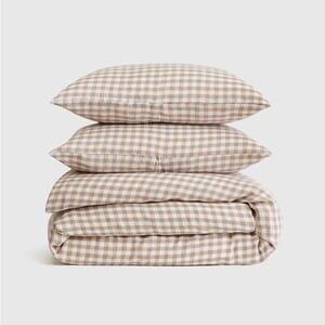 NEW Quince European Linen Duvet Cover Set in Cafe Gingham Full/Queen Size